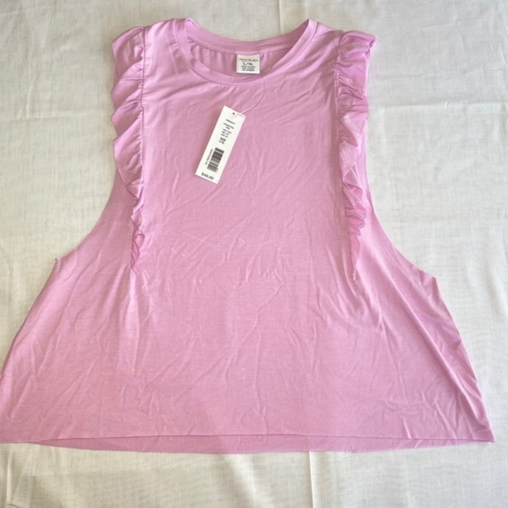 𝅺ANNA & Ava soft sleeveless‎ ruffled pink tank top  size-L/XL